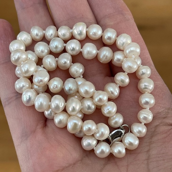 Cultured freshwater 7.5mm pearl sterling silver necklace - Picture 3 of 8